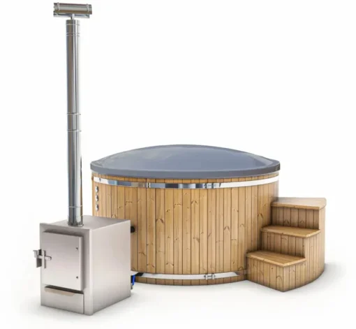 Houtgestookte Hottub - 4-6 Personen - Grijs 2 Houtgestookte Hottub - 4-6 Personen - Grijs -Opblaasbare Jacuzzi Verkoop cover grijs 1